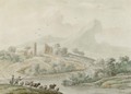 A Hilly River Landscape With Herdsmen And Their Cattle - Jan van der the Younger Meer