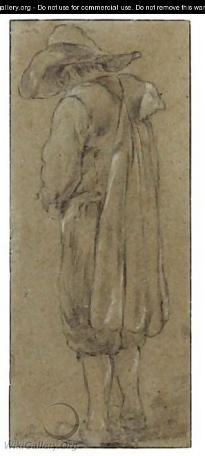 Study Of A Standing Man Wearing A Hat And Cloak, Seen From Behind - (after) Cornelis (Pietersz.) Bega