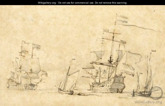 Two Galleons And Smaller Boats At Sea, Before The Battle Of Lowestoft - Willem van de, the Elder Velde
