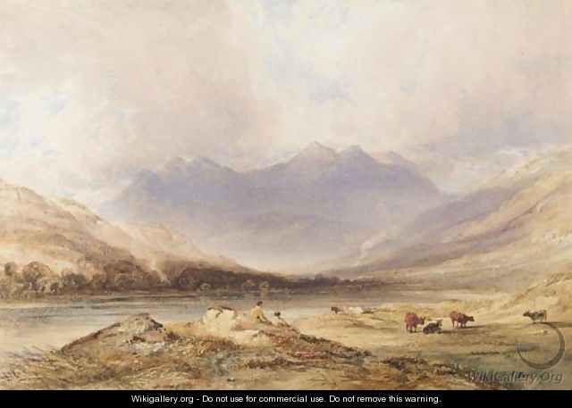 Snowdon With Figures And Cattle In The Foreground - Anthony Vandyke Copley Fielding