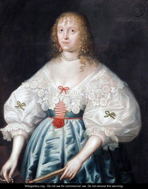 Portrait Of A Lady With A Lace Trim Dress - English School
