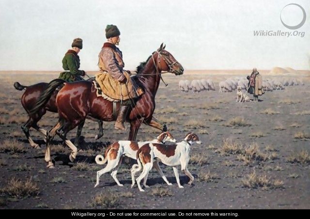 Hunters And A Shepherd On The Tundra - Hugo Ungewitter