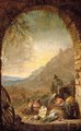 Landscape With A Man Unloading Produce From A Donkey, Seen Through An Arch - Willem Kalf