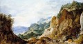 A Panoramic Mountainous Landscape With Journeymen Giving To The Poor, Packhorses Beyond - Joos De Momper