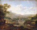 A Rhenish River Landscape With Figures Seated Outside A Tavern In The Foreground - Robert Griffier