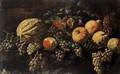 Still Life Of Pomegranates, Black And Green Grapes, Plums, Apples And A Melon - Roman School