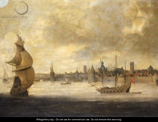 Capriccio View Of A Dutch Coastal Town With English Shipping - (after) Abraham De Verwer