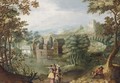 A Wooded Landscape With Two Cavaliers And A Lady Conversing Before A Lake, A Peasant To The Right - (after) Anton Mirou