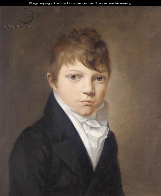 Portrait Of A Young Boy, Half Length, Wearing A Black Frock Coat And A White Cravat And Shirt - French School