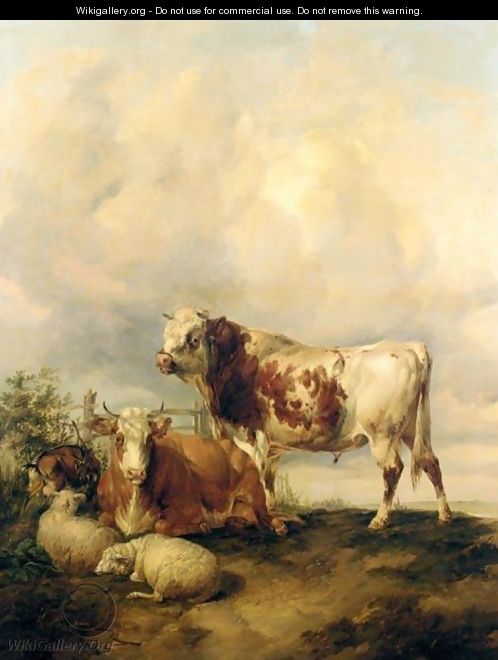 A Bull And Cow, Two Sheep And A Goat - Thomas Sidney Cooper