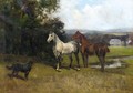 The Colonel's Horses And Collie With Huntroyde Hall Beyond - John Emms