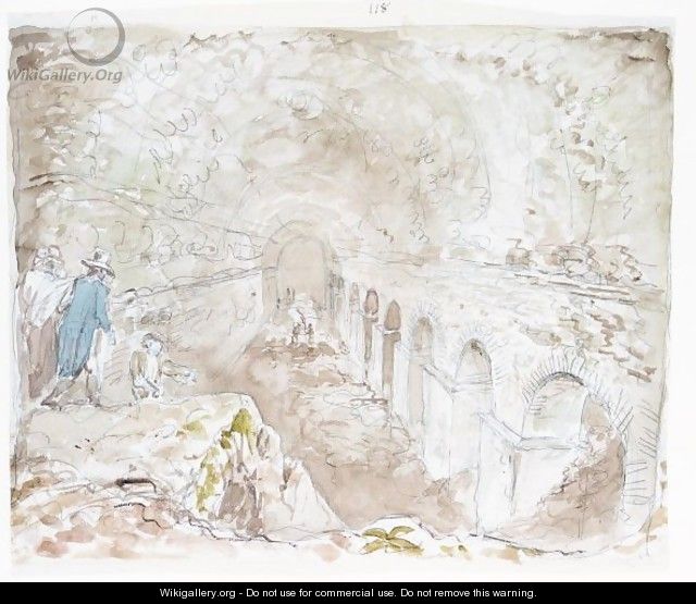 Sir Richard Colt Hoare And Other Visitors In The Interior Of The Cistern At Castra Albana - Carlo Labruzzi