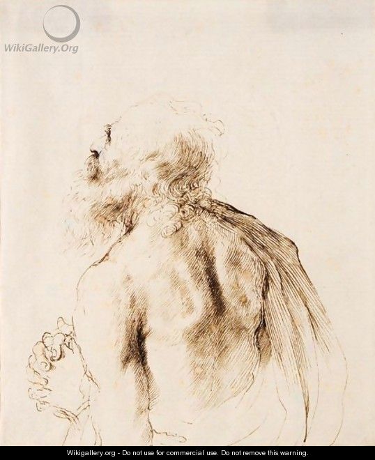 Half-Length Figure Of St. Jerome In Prayer, Seen From Behind, Looking Up - Giovanni Francesco Guercino (BARBIERI)