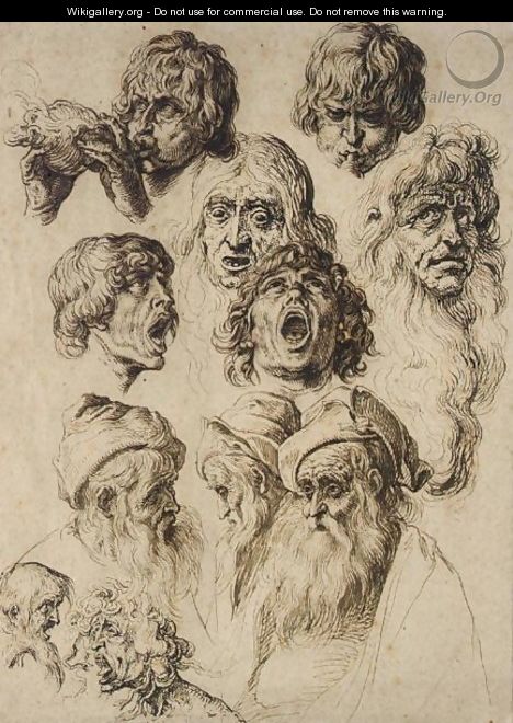 A Sheet Of Eleven Studies Of Heads - Jacques de Gheyn