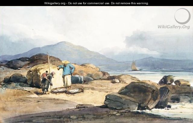 Chinese Fishermen On The Shore With Their Catch - George Chinnery