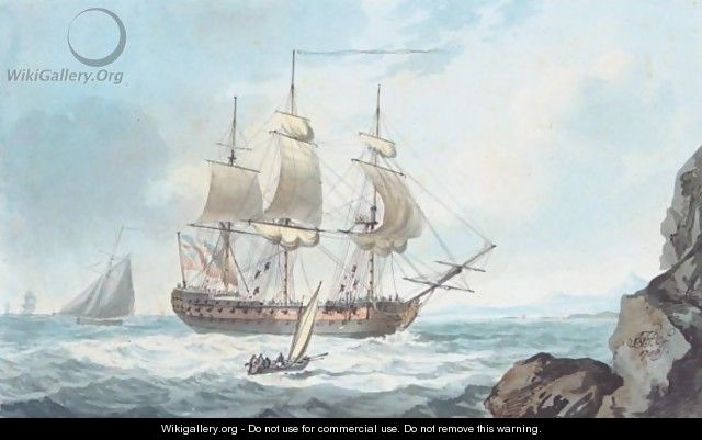 A British Frigate Sailing Into A Bay - John Thomas Serres