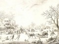 A Winter Landscape With Skaters, Kolf Players And Elegant Townsfolk On A Frozen River - Adriaen Cornelisz. Van Salm