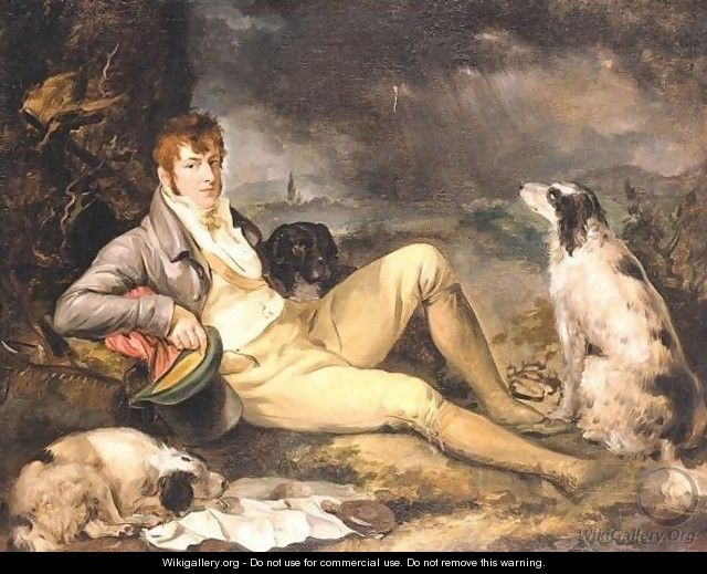 Portrait Of A Gentleman With Two Spaniels - (after) Ramsay Richard Reinagle