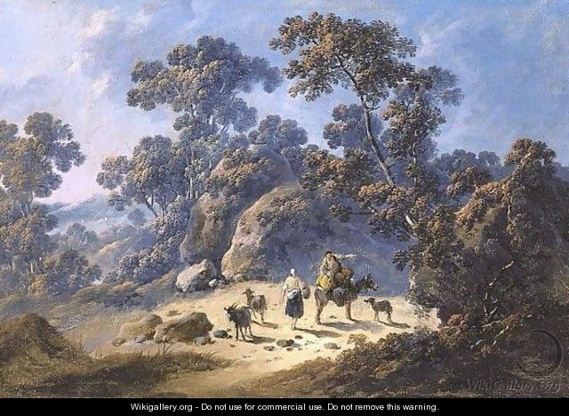 Travellers On A Path With Goats - Jean-Baptiste Pillement