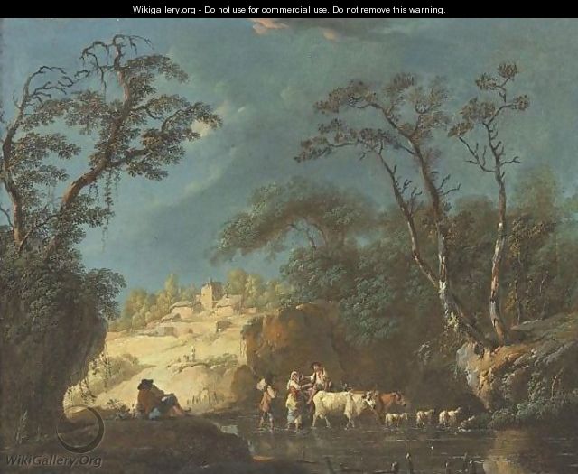 Peasants By A Stream - Jean-Baptiste Pillement