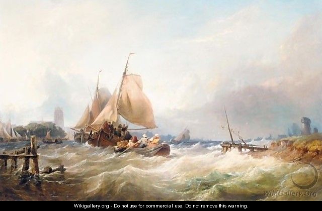 Bringing In The Lobster Pots In Heavy Seas - Thomas Sewell Robins
