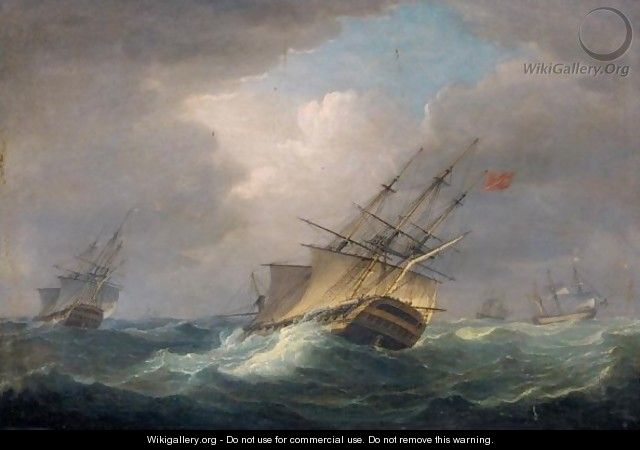 A Naval Squadron In A Heavy Swell - Thomas Whitcombe