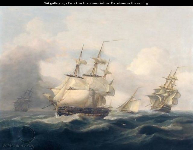 East Indiamen And A Cutter In A Heavy Swell - Thomas Luny