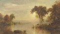 Autumn Splendor On The Susquehanna With Turtles And Cows - Jasper Francis Cropsey