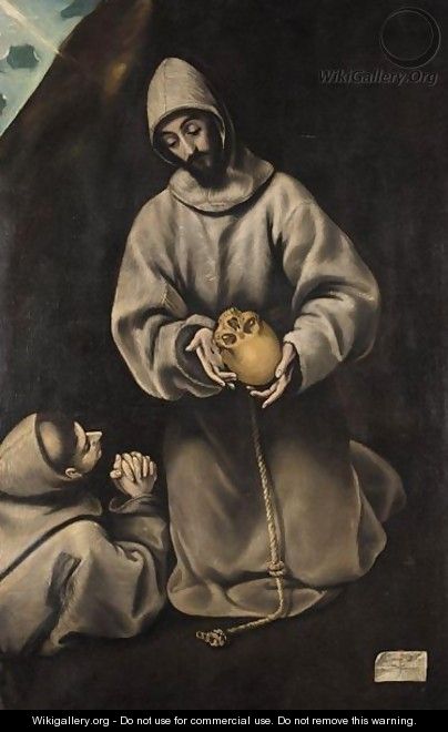 Saint Francis And Brother Leo Meditating On Death - (after) El Greco (Domenikos Theotokopoulos)