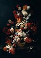 Still Life Of Tulips, Roses, Narcissi, Chrysanthemums, Carnations, Orange Blossom And Irises In A Gilt Urn, Placed Upon A Table-Top - Hieronymus Galle I