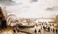 A Winter Landscape With Figures Skating On A Frozen River - Hendrick Avercamp