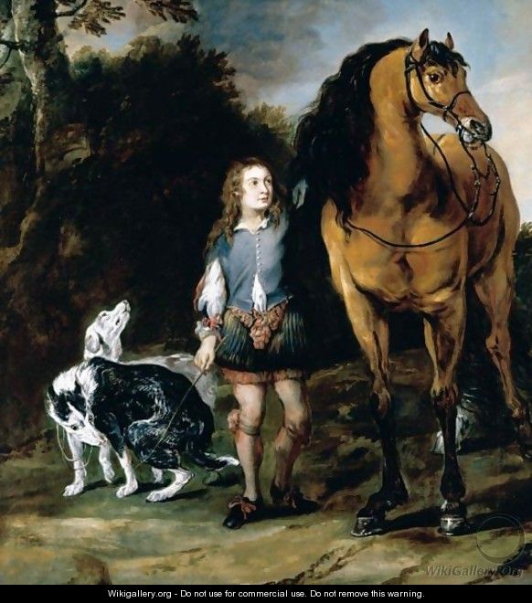 Portrait Of A Young Man With A Horse And Hunting-Dogs At The Edge Of A Wood - Flemish School