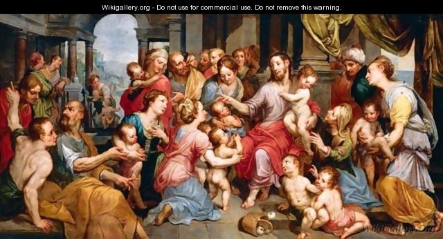 Christ Blessing The Children - Flemish School