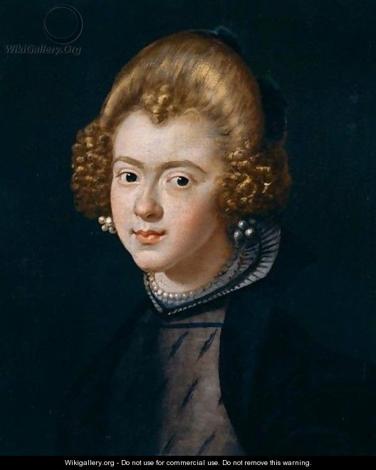 Portrait Of A Young Lady, Bust Length, Wearing A Black Jacket, A Lace Collar And Pearl Necklace And Earrings - (after) Diego Rodriguez De Silva Y Velazquez