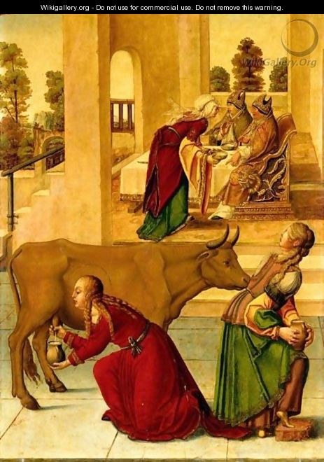 Saint Brigid Milking Her Cows To Feed The Local Bishops - Italian Unknown Master