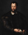 Portrait Of Cosimo I De' Medici (1519-1574), Half Length, Wearing A Fur-Lined Brown Embroidered Cloak And Holding A White Handkerchief - (after) Agnolo Bronzino