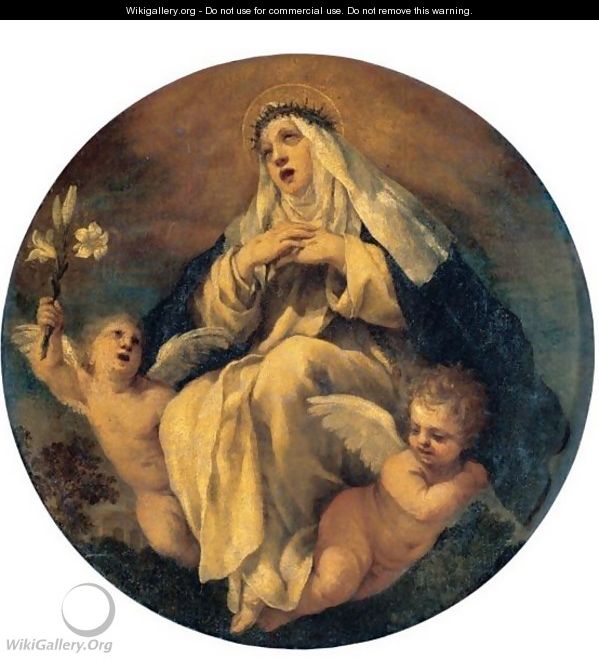 Saint Catherine Of Siena With Two Putti - (after) Cortona, Pietro da (Berrettini)