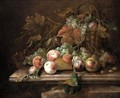 A Still Life Of Grapes In A Basket, Peaches And Plums - William Sartorius