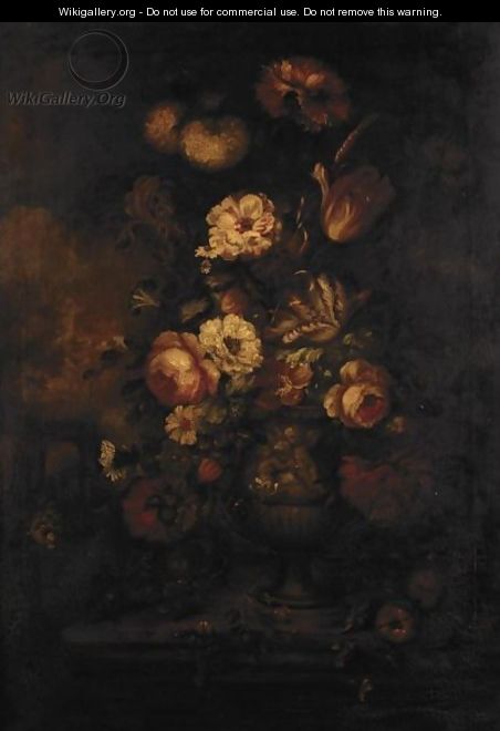 Still Life With Various Flowers In A Stone Urn In A Parkland Setting - (after) Huysum, Jan van