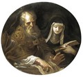 Saint Augustine With A Plan Of A Church Together With Saint Catherine Holding A Book - Roman School