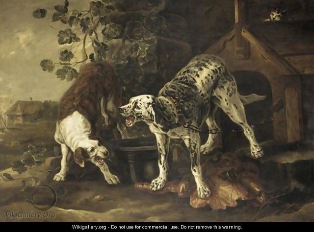 Landscape With Two Hounds Fighting Before A Kennel - (after) Peeter Boel