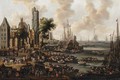 A Harbour Scene With Figures Unloading Their Wares From Boats - Pieter Casteels