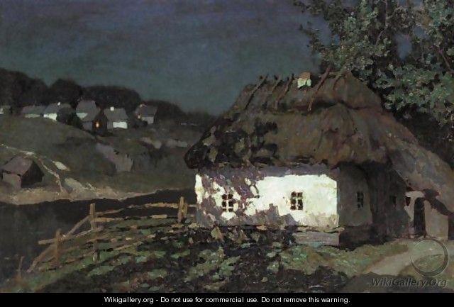 Cottages In Moonlight - Russian School
