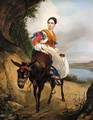 Portrait Of Olga Ferzen On A Donkey - (after) Karl Pavlovich Brulov