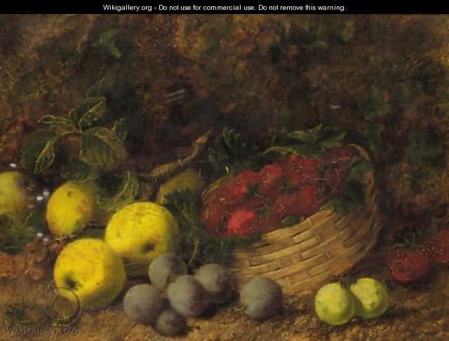Still Life Of Apples, Plums And Strawberries In A Basket - George Clare