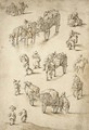 Sheet Of Studies Of Peasants, Riders And Waggons - Herman Saftleven