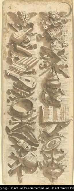 Study Of A Decorative Frieze With Musical Instruments - Italian School