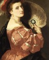 A Portrait Of An Elegant Lady Holding A Fan - Carl Ludwig Friedrich Becker