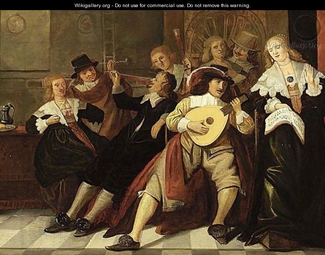 An Elegant Company Making Music And Drinking In An Interior - (after) Anthonie Palamedesz. (Stevaerts, Stevens)
