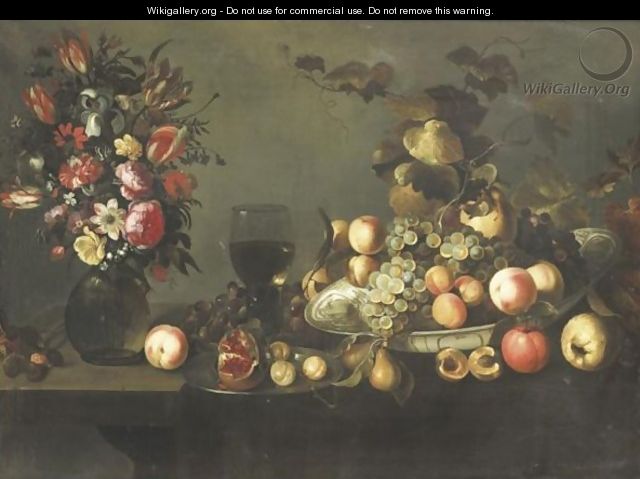 Still Life With Flowers, Fruits In A Dish And Roemer - Michiel Simons